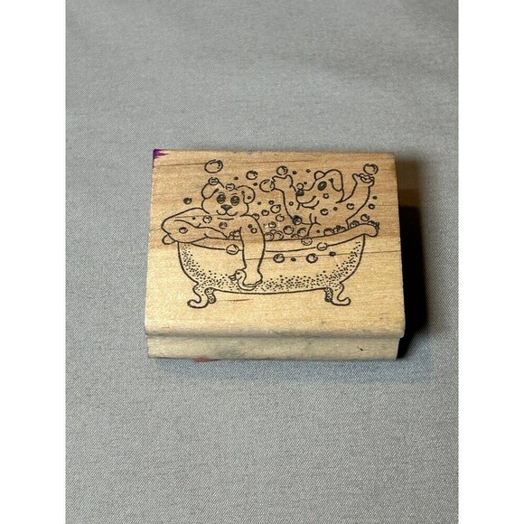 Doggie Bubble Bath Rubber Crafting Stamp - Picture 1 of 4
